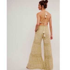 Emmaline Tiered Floral Pull-On Pants by Free People Sage Combo in Size Medium